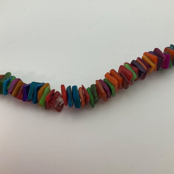 New Rainbow Multicolor Gemstone Chip Bead Necklace 15" Long no closure - Picture 6 of 7